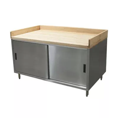 BK Resources CMBT-3048S – Chef Table, cabinet base with sliding doors, 48″W x 30″D, maple bakers top with 4″ riser