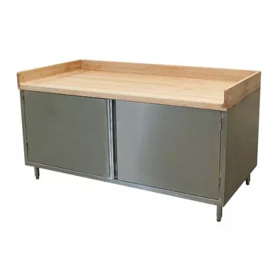 BK Resources CMBT-3672H – Chef Table, cabinet base with hinged doors, 72″W x 36″D, Maple Bakers Top with 4″ riser