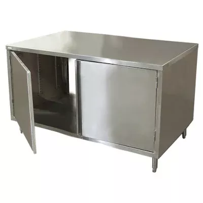 BK Resources CST-3030H2 – Dual Access Chef Table, cabinet base with hinged doors, 30″W x 30″D, stainless steel top