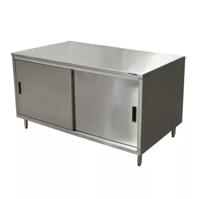 BK Resources CST-3036S2 – Dual Access Chef Table, cabinet base with sliding doors, 36″W x 30″D, stainless steel top