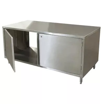BK Resources CST-3072HL2 – Dual Access Chef Table, cabinet base with hinged doors & locks, 72″W x 30″D, stainless steel top