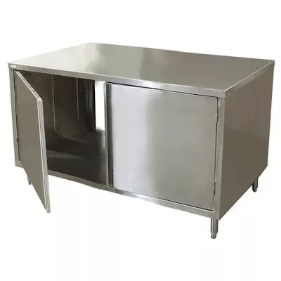BK Resources CST-3648H2 – Dual Access Chef Table, cabinet base with hinged doors, 48″W x 36″D, stainless steel top