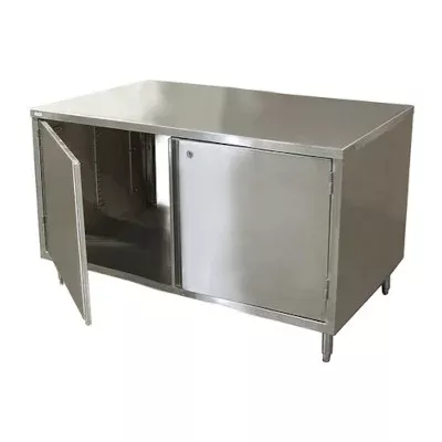 BK Resources CST-3660HL2 – Dual Access Chef Table, cabinet base with hinged doors & locks, 60″W x 36″D, stainless steel top