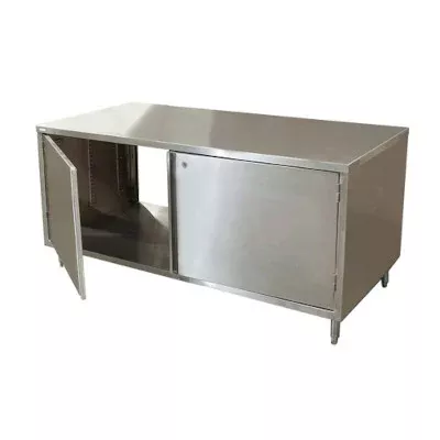 BK Resources CST-3672HL2 – Dual Access Chef Table, cabinet base with hinged doors & locks, 72″W x 36″D, stainless steel top