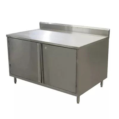 BK Resources CSTR5-3660HL – Work Table, cabinet base with hinged doors & locks, 60″W x 36″D, stainless steel top with 5″ riser