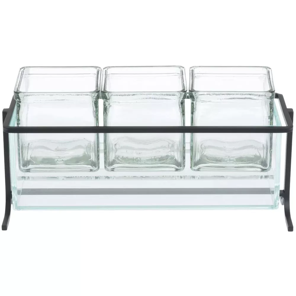 Cal-Mil Black Wire Frame with Glass Jars Condiment Holder – 13 1/4″L x 5″W x 5″H