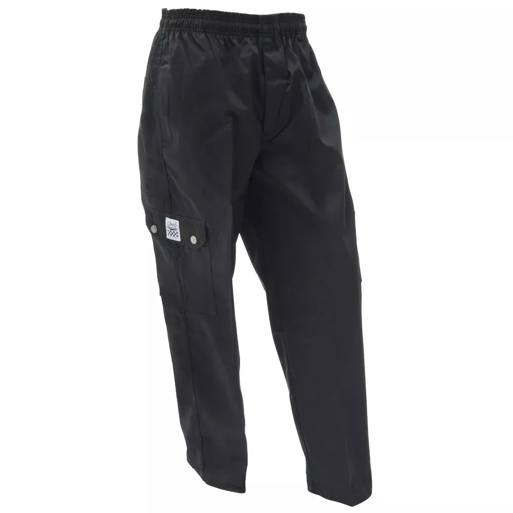 Chef Revival Black Poly Cotton Men’s Baggy Cargo Chef Pants – Small