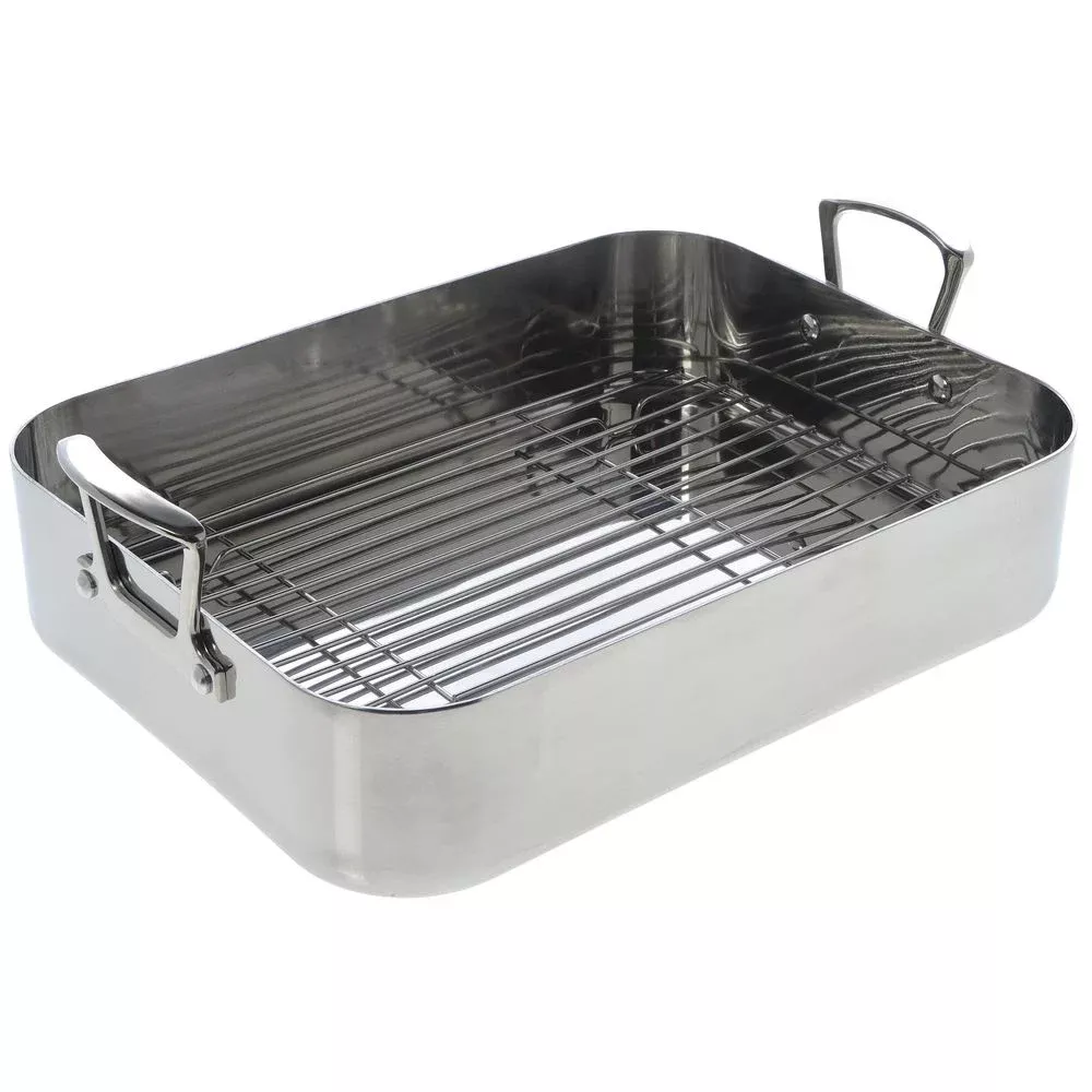 Norpo Rectangular Stainless Steel Roasting Pan – 16 1/4″L x 12 1/2″W x 3 1/4″H