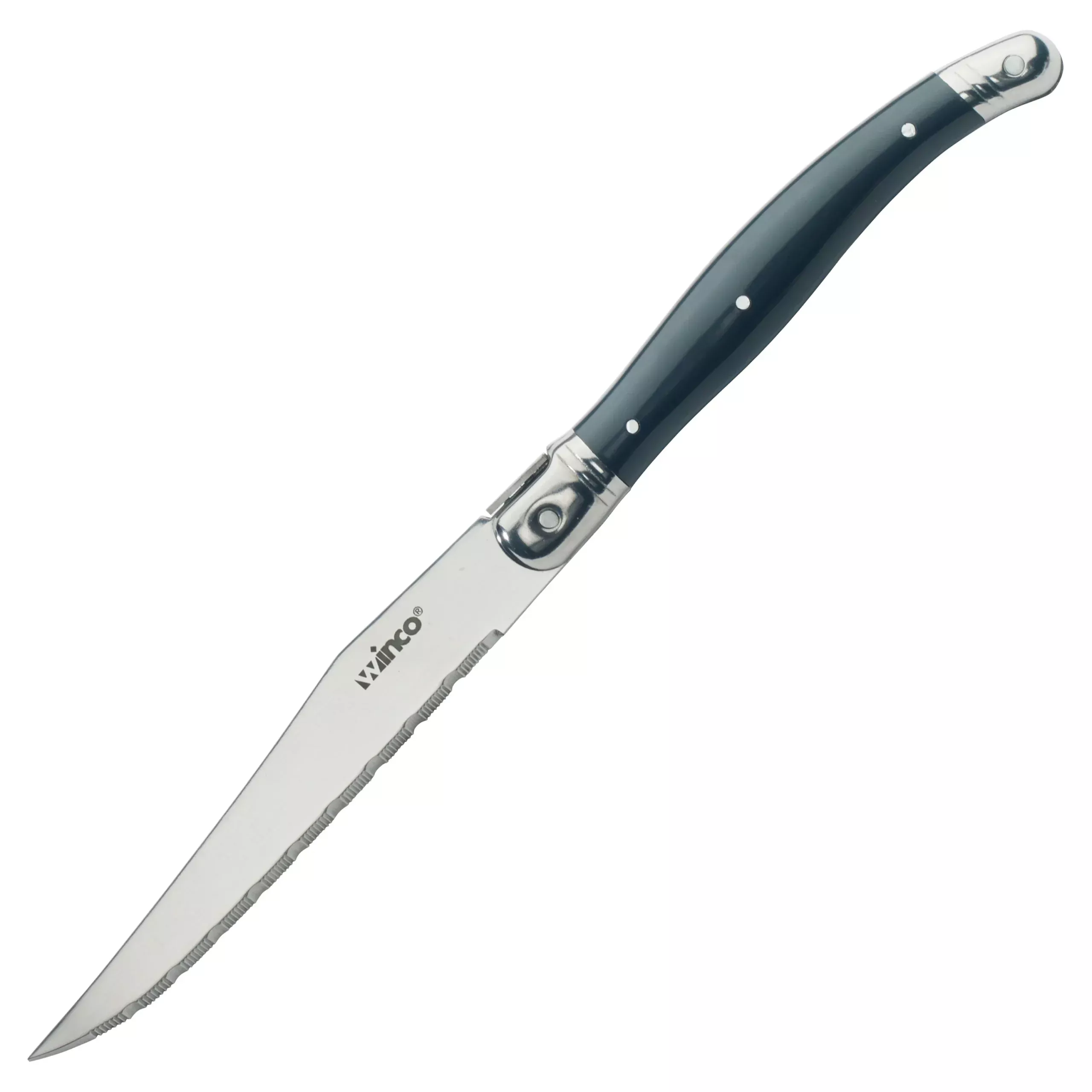 Winco K-73PC Steak Knives with Pointed Tip, 4-1/2″ Blade, Euro Slim ABS Handle
