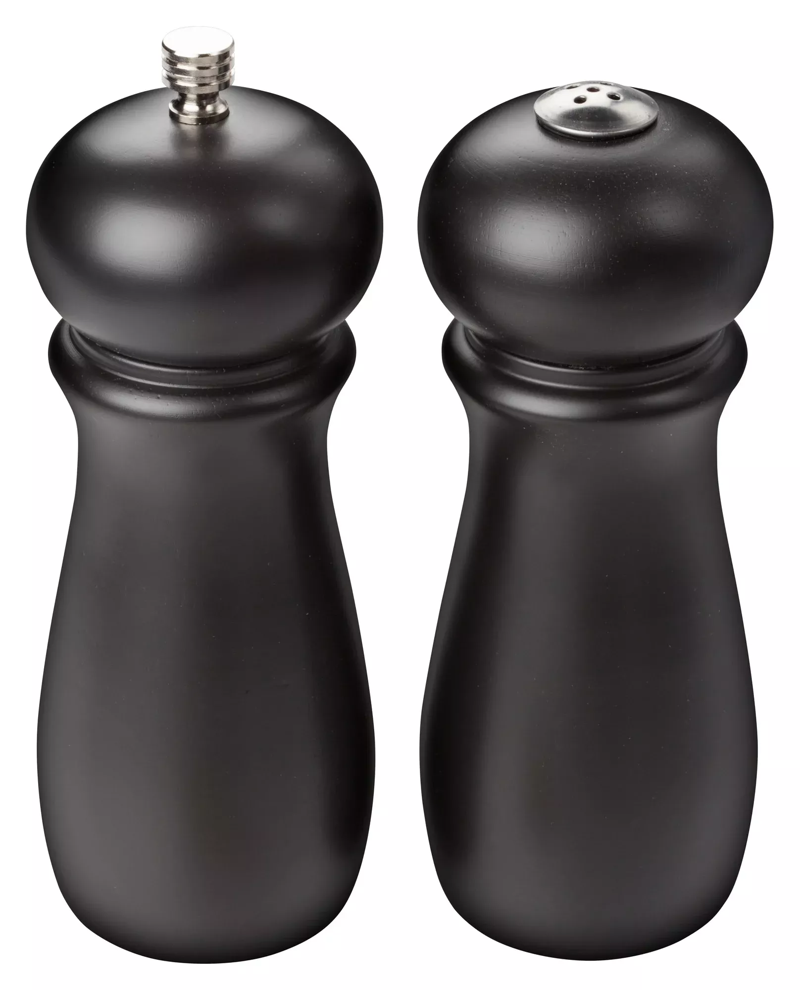 Winco SP-612 Rubberwood Black Salt Shaker & Pepper Grinder, 2-Piece