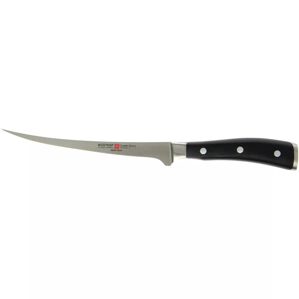 Wusthof Classic Ikon Stainless Steel Fillet Knife with Black Handle – 7″L Blade
