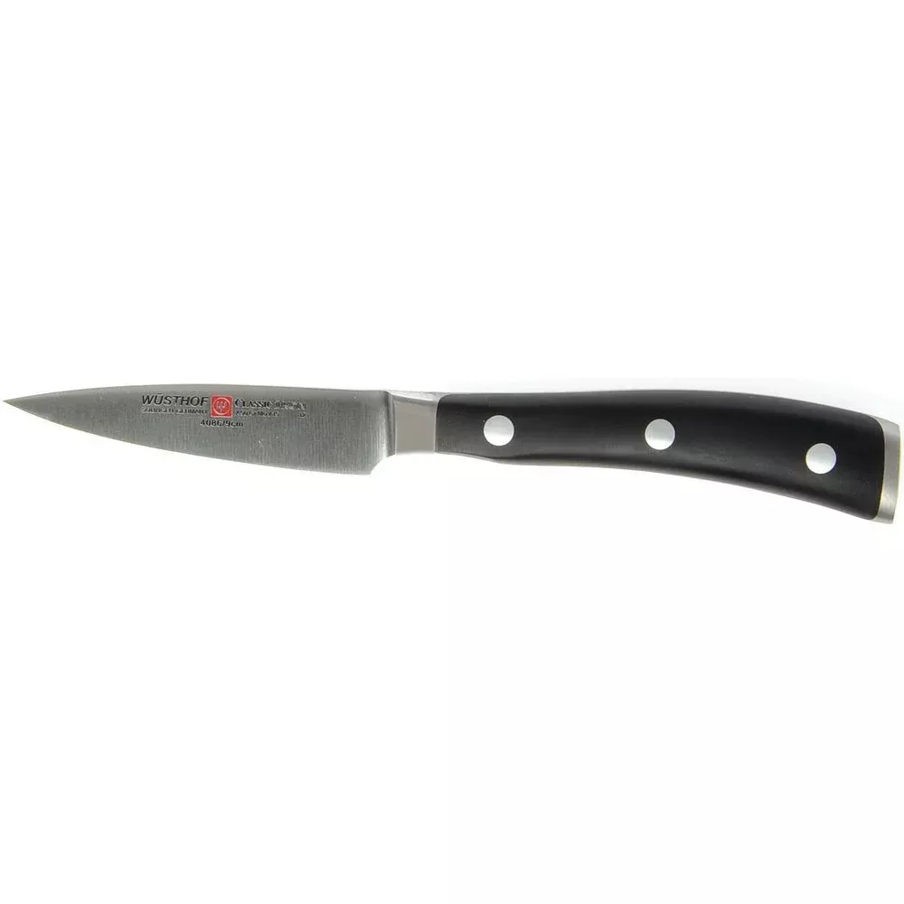 Wusthof Classic Ikon Stainless Steel Paring Knife with Black Handle – 3 1/2″L Blade