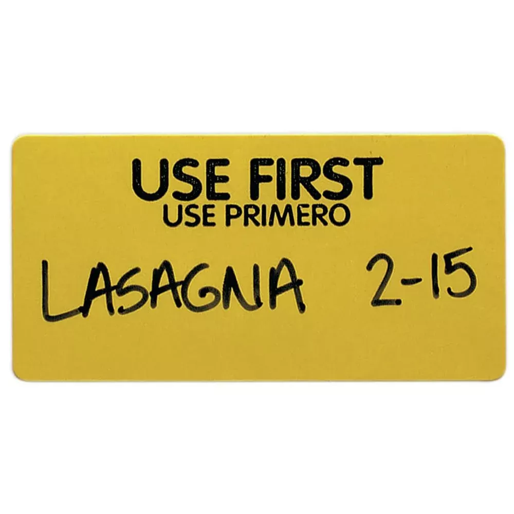 Yellow English/Spanish “Use First” Labels Black Imprint – 2″L x 1″H