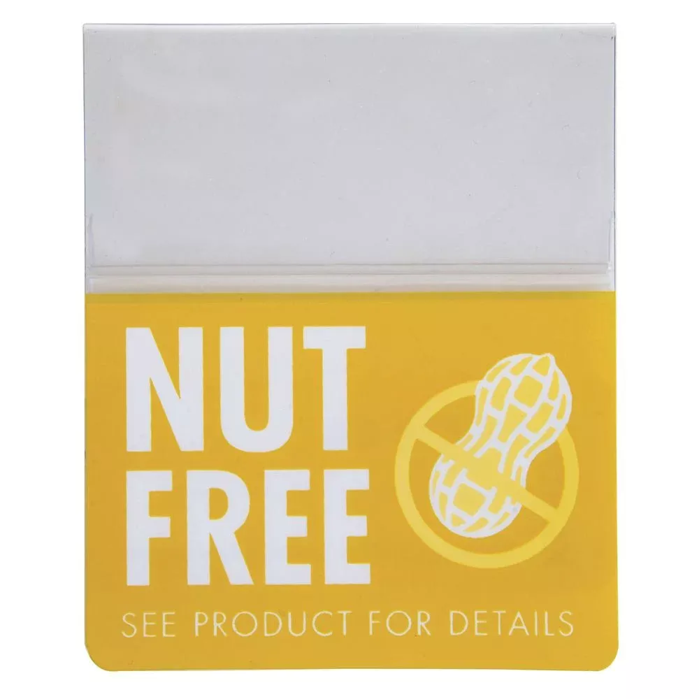 Yellow Plastic Shelf Talker™ Nut Free – 2 1/2″L x 3″H