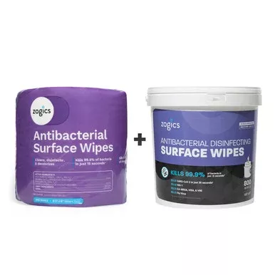 Zogics Antibacterial Disinfecting Wipes Portable Bucket & Refill, Z800-B, 800 Wipes