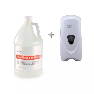 Zogics Wall Mounted Automatic Dispenser with Citrus & Aloe Alcohol-Free Foam Hand Sanitizer (1 Gallon)